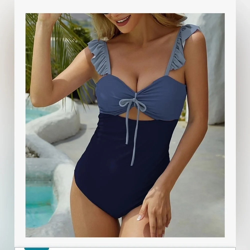 NWT- Stylish Blue Ruffle Swimsuit